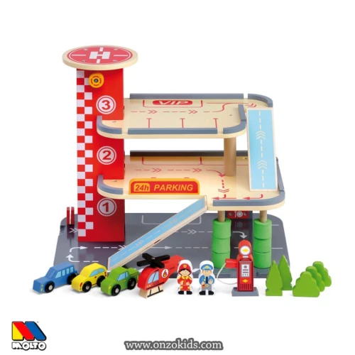 Circuit et parking en bois 16 Pcs, pour enfants – Moltó