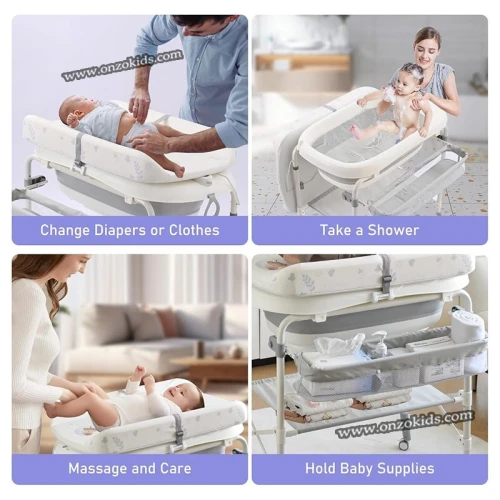 Baignoire Pliable Avec Support, Table à Langer 6en1 Pour Bébé - Popypapa