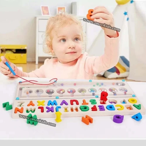 Jouet éducatif Labyrinthe magnétique Lettres et chiffres en bois