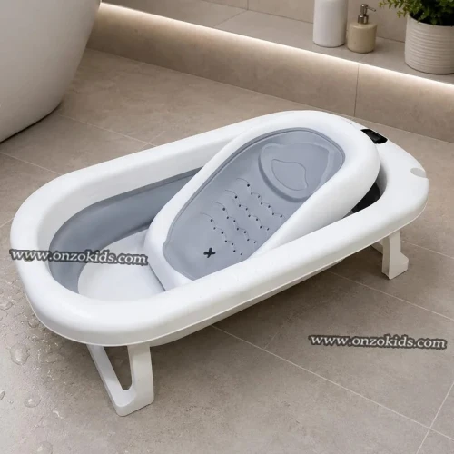 Baignoire Bébé Pliante Multifonction Avec Thermomètre Intégré & Kit Accessoires 5 Pièces