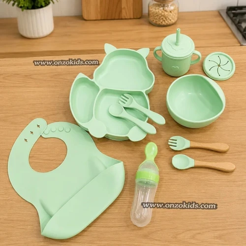 Set Repas Bébé En Silicone 9 Pièces Pour Bébé
