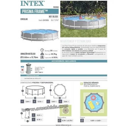 Piscine Prism Frame Ronde 366 x 76 cm avec pompe de filtration  Intex