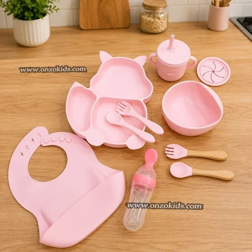Set Repas Bébé En Silicone 9 Pièces Pour Bébé