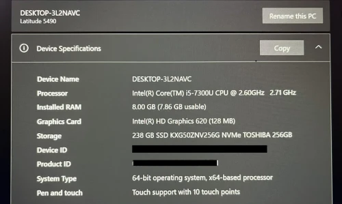 PC DELL latitude 5490 tactile