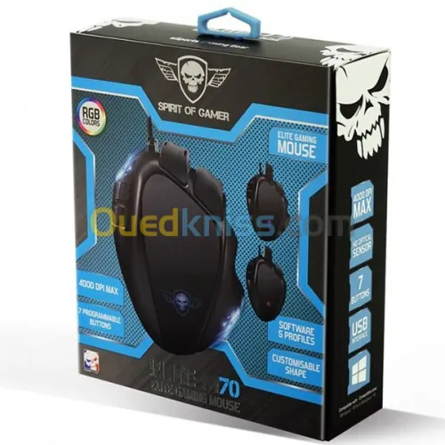 SOURIS USB SPIRIT OF GAMER M70 droitier - capteur optique 4000 dpi - 7 boutons - RGB