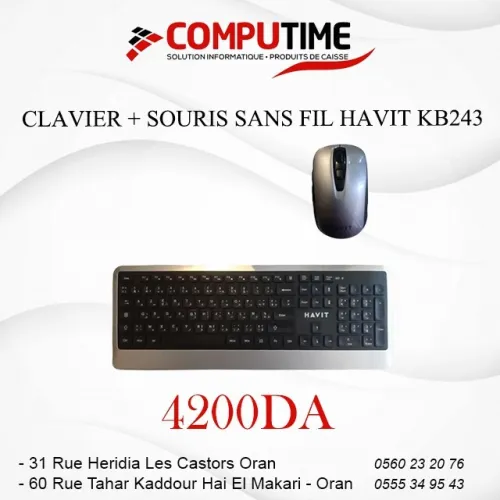 CLAVIER + SOURIS SANS FIL HAVIT KB243