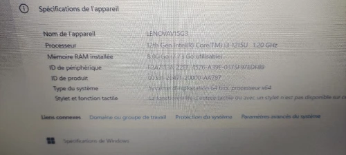 Pc portable Lenovo v15 G3 i3 12eme génération 