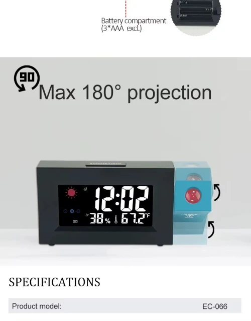 Horloge numérique LED 3en1 avec projection murale.