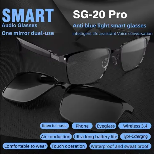 Lunette Intelligente SG-20 PRO Connectée Bluetooth Audio et Micro intégré avec Applique Solaire