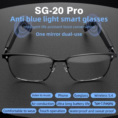 Lunette Intelligente SG-20 PRO Connectée Bluetooth Audio et Micro intégré avec Applique Solaire