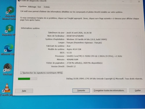 ACER ASPIRE 3 / INTEL I3 7EME / 4G / 128 SSD / 14