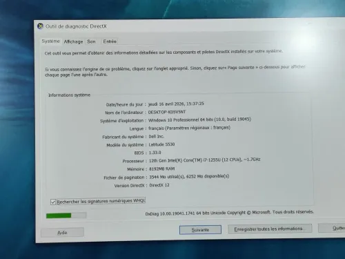 DELL LATITUDE 5530 / INTEL I7 12 EME / 8G / 512 SSD / 15.6 / FHD