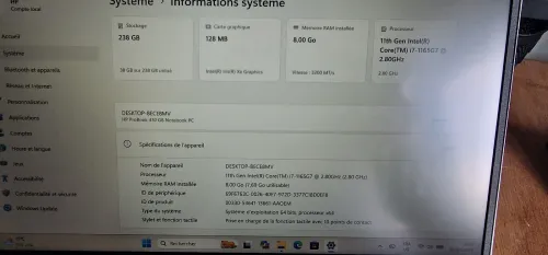 HP probook 430 G8 tactile - i7 11em 8gb 256 ssd
