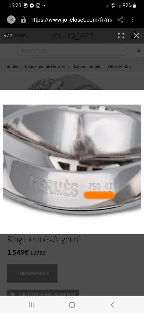 Bague en Or Blanc 18k Signée " HERMÈS " avec Diamants. Poids: 9,64 Grammes