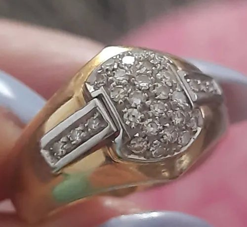 Bague Or 18 k avec Pierres Diamants taille russe. Poids : 6,75 grammes 
