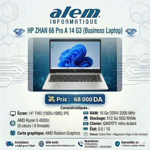 HP ZHAN 66 Pro A 14 G3 (business laptop) / Ryzen 5 4500U / 16 Go / 512 Go SSD / 14 FHD