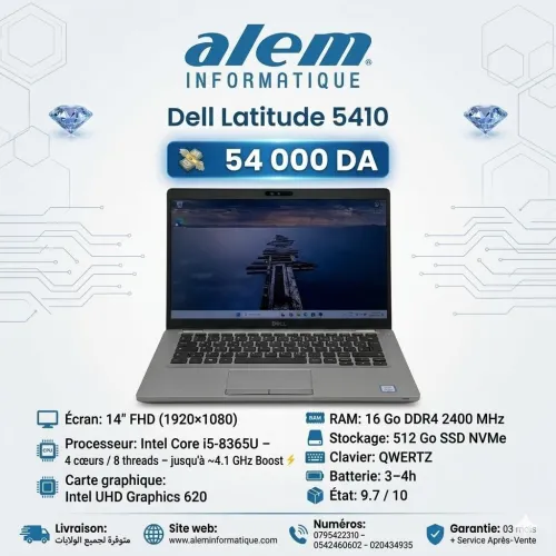 Dell Latitude 5410 / i5-8365U / 16 Go DDR4 / 512 Go SSD NVMe / 14 FHD