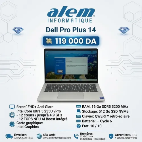 Dell Pro Plus 14 / Ultra 5 235U vPro / 16 Go DDR5 / 512 Go SSD / 14 FHD+