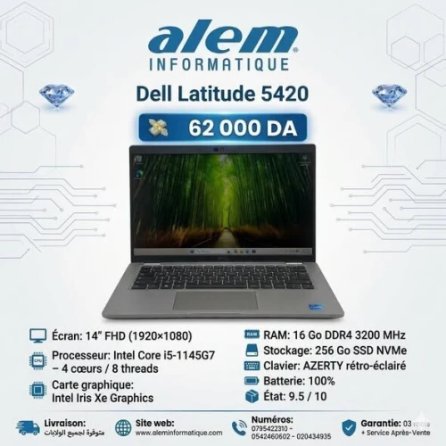 Dell Latitude 5420 / i5-1145G7 / 16 Go / 256 Go SSD / 14 FHD