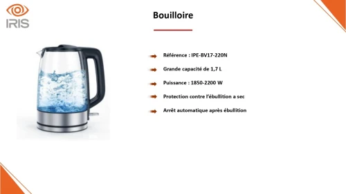 BOUILLOIRE EN VERRE IRIS IPE-BV17-220N 2200W 1.7L