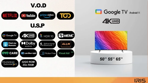 TV IRIS 65 G5020 ANDROID 14 GOOGLE TV 55POUCES UHD 4K