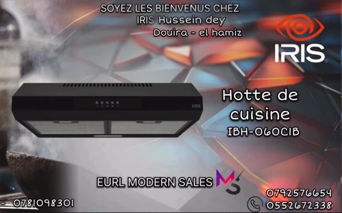  HOTTE DE CUISINE IRIS IBH060C1B 60CM FILTRE CHARBON (INOX/NOIR)