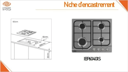 TABLE DE CUISSON IRIS 4 FEUX 60CM