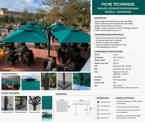 parasol t4 ( 6 m sur 6 m) fixtation sur le sol