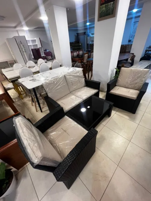  PROMOTION Salon de Jardin en Rotin Noir 4 Places importation 