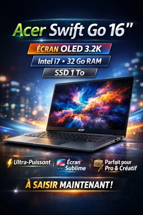Acer Swift Go 16" OLED 3,2K   Intel i7 13700H, 32 Go RAM, 1 To SSD   Ultra puissant & élégant