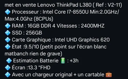Pc portable Lenovo Thinkpad L380 i7 8eme