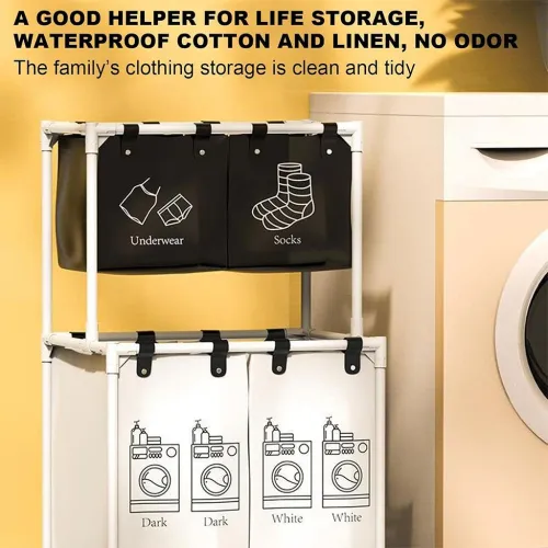 Grand Panier à Linge 4 Compartiments pour Ranger les Vêtements
