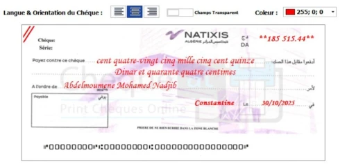 Logiciel d'impression sur Chéque