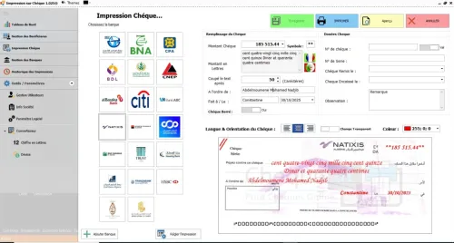Logiciel d'impression sur Chéque
