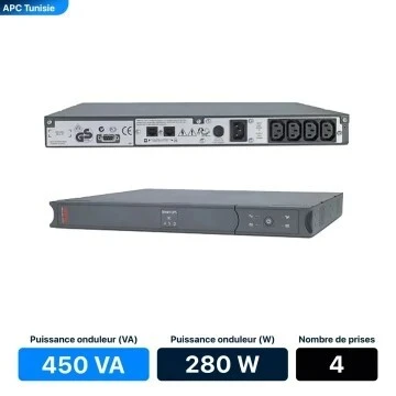 APC SMART-UPS 450VA - ONDULEUR RACKABLE - 280 WATTS - LINE INTERACTIVE - SC450RMI1U - RJ-45 -RACK 1U