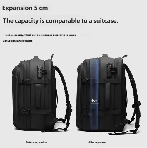 Sac à dos professionnel multifonctionnel extensible avec compression sous vide et anti-vol