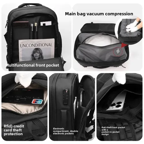 Sac à dos professionnel multifonctionnel extensible avec compression sous vide et anti-vol