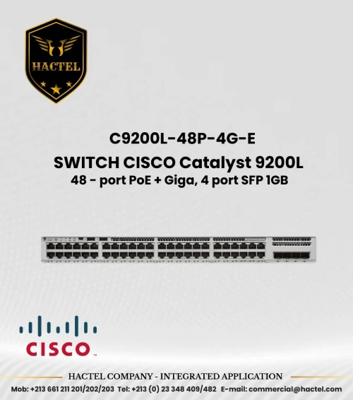 CISCO Switch C9200L 24 et 48 Port PoE et Non PoE avec 1GB SFP et 10GB SFP+ Ports