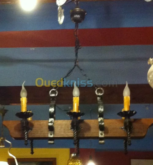 Lustre en fer forgé / bois (chêne) 6 