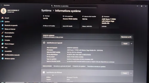 ASUS VIVOBOOK 17 ryzen 7 3700u