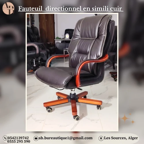 Fauteuil PDG Directionnel en Similicuir noir Structure Bois