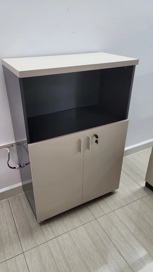 Ensemble Bureau Piètement Métallique avec Retour + Bahut   Couleur Bois ou Blanc Motif Bois