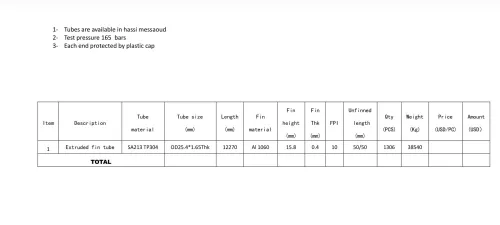 أنابيب Extruded fin tube SA213 TP304.