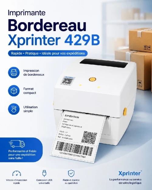 Imprimante code barre bordereau xprinter 429b blanche