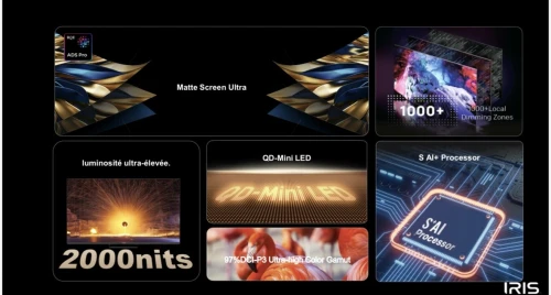 TV IRIS 55" QD MINI LED S9800 GOOGLE TV 144 Hz OMNIVIEW MEMC VRR ALLM 4k UHD ANDROID 14 + BARRE DE SON INTEGRÉE