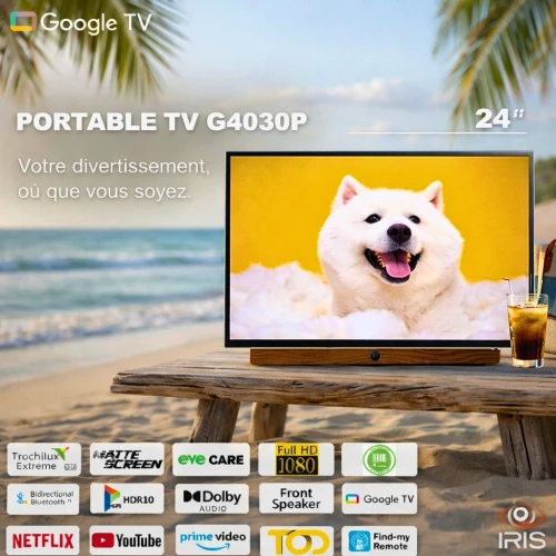 TV IRIS 24" PORTABLE G4030p FULL HD GOOGLE TV ANDROID 24 POUCES