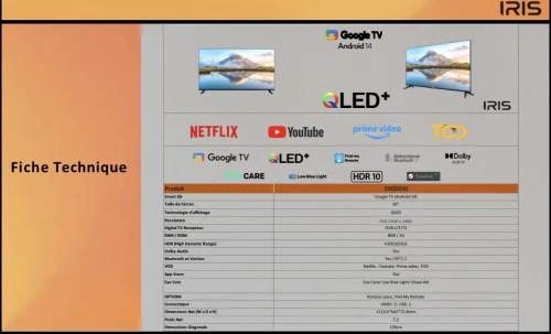 TV IRIS 50" QLED+ Q5020 GOOGLE TV FHD SMART ANDROID 14 50 pouces