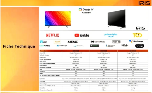 TV IRIS 50" G5020 GOOGLE TV 4K UHD SMART ANDROID 14 55 POUCES