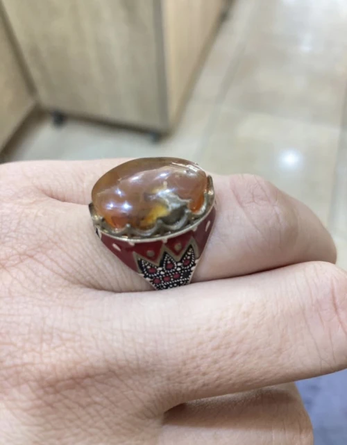 عقيق يمني أصلي بصياغة يمنية ذات طابعين