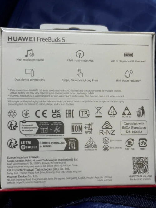 Huawei FreeBuds 5i  Neufs, Édition Isle Blue, ANC  ( Version globale)